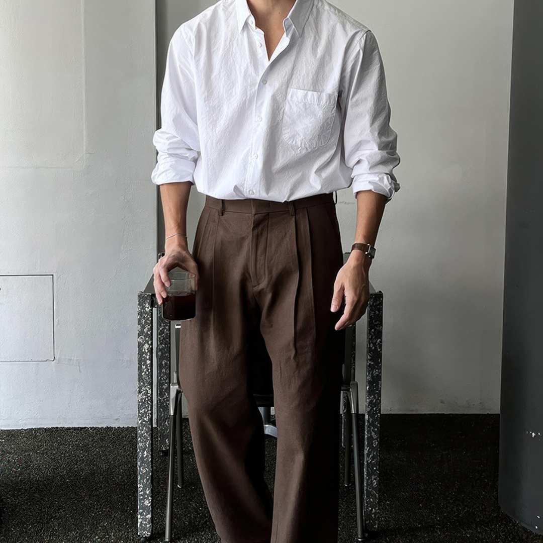 Luca – Heren Overhemd met Lange Mouwen en Borstzak in Relaxed Fit