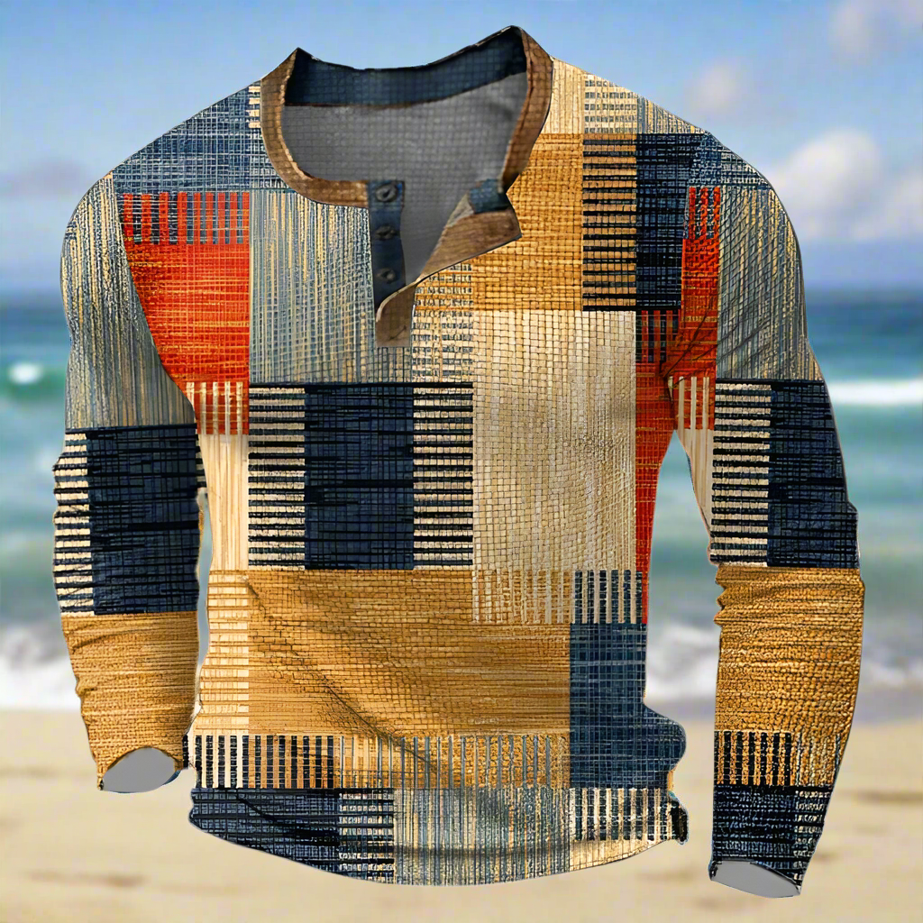 MarcoVinci - Heren trui met ronde hals en knoopsluiting