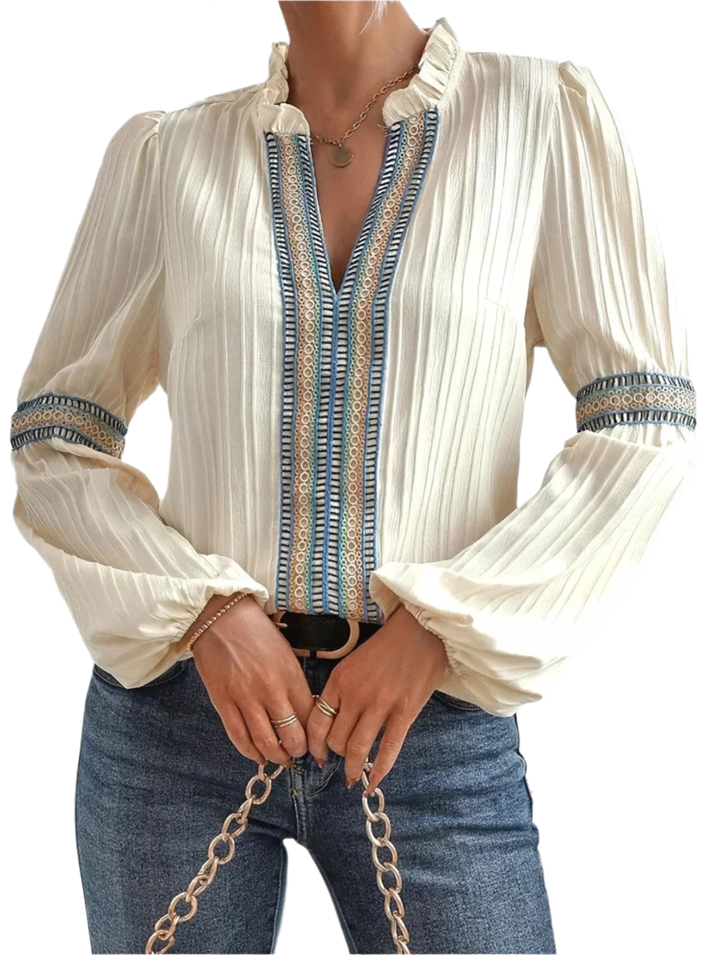 Clara – V-hals Damesblouse met Lange Mouwen