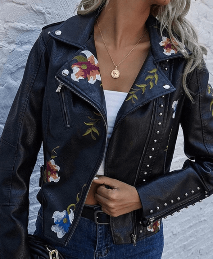 Alessia – Studded Damesjas van Imitatieleer met Bloemenborduursels