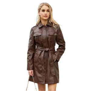 Isabella – Lange Damesjas van Imitatieleer met Ceintuur