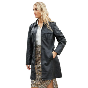 Isabella – Lange Damesjas van Imitatieleer met Ceintuur