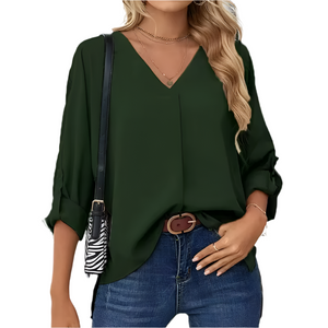Giulia – Vintage Loose-Fit Dames Chiffon Blouse met V-Hals