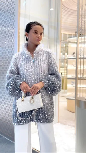 VogueDazzle™ - Dames Casual trui met pailletten en V-hals