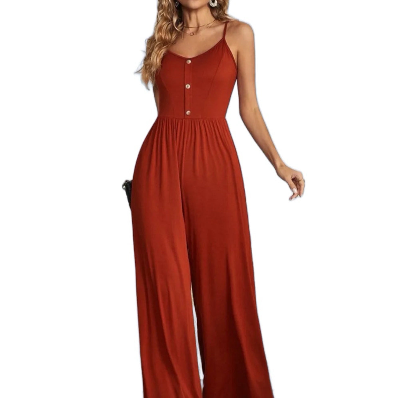 SofiaRicami™ Decoratieve knoop Spaghettiband Jumpsuit met wijde pijpen