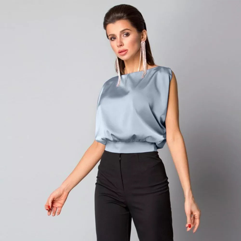Satilina  – Satijnen Zijde Mouwloze Top voor Dames met Strikdetail op de Rug