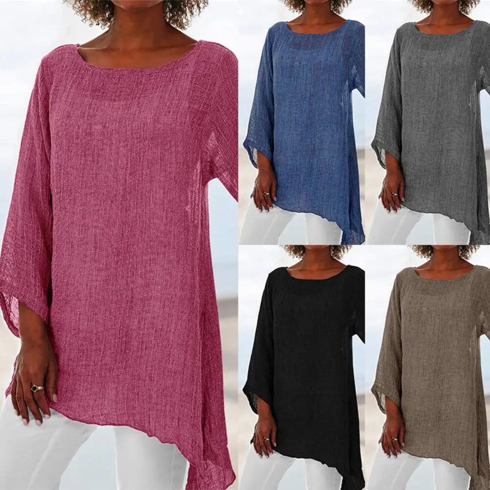 Chiara – Luchtige Dames Linnen Blouse met Halve Mouw