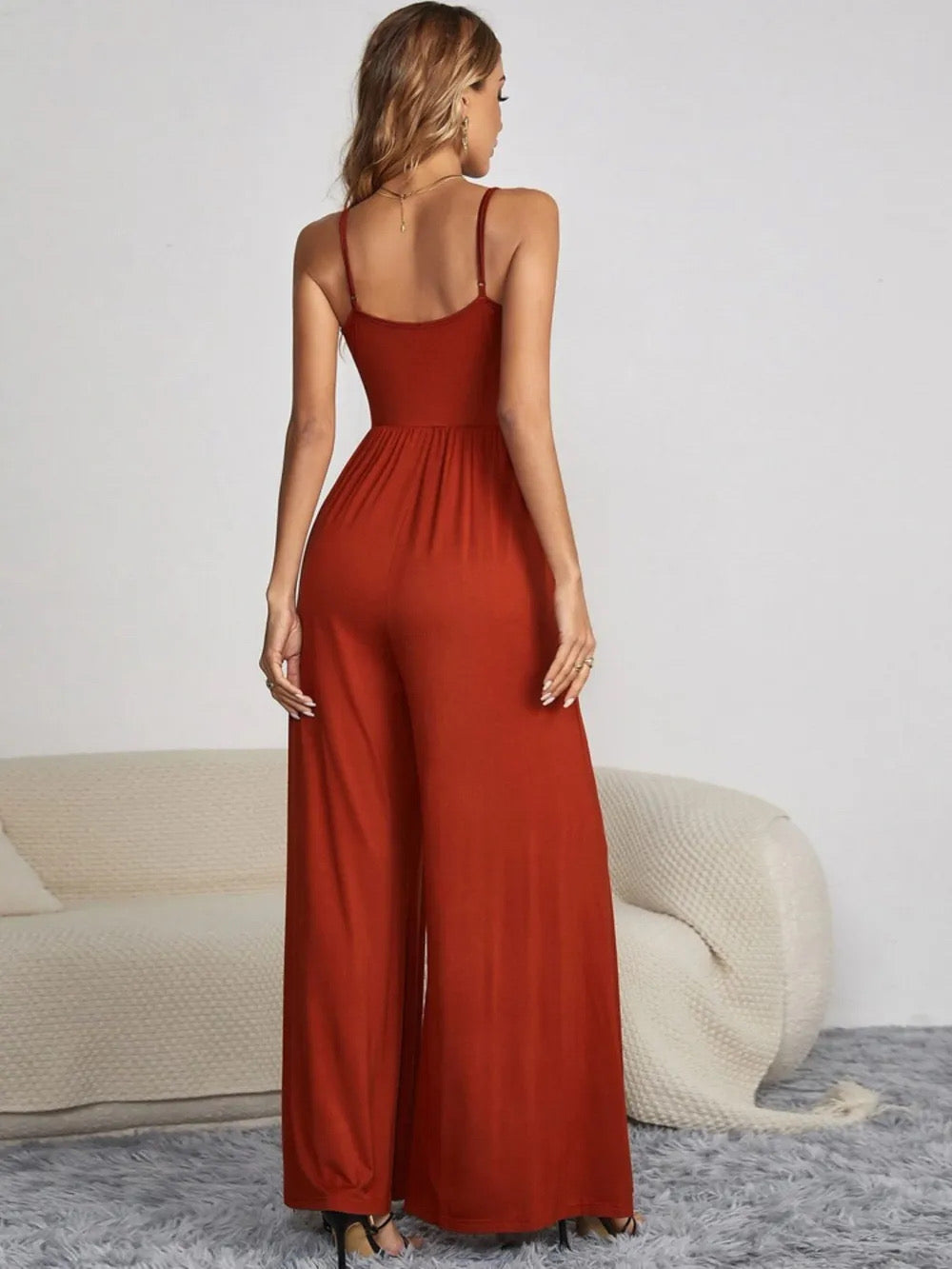 SofiaRicami™ Decoratieve knoop Spaghettiband Jumpsuit met wijde pijpen
