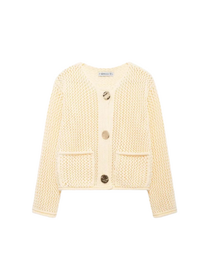 Giulia – Grofgebreid Damesvest met Metallic Knopen