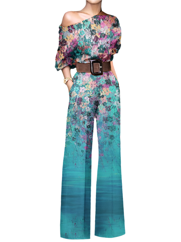 Isabella – Off-Shoulder Dames Jumpsuit met Bloemenprint