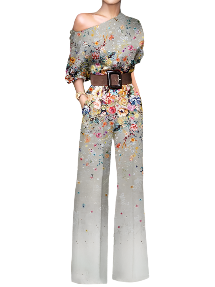 Isabella – Off-Shoulder Dames Jumpsuit met Bloemenprint