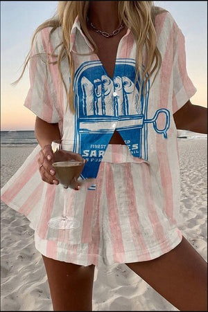 Arabella – Korte Dames Linnen Set met Sardientjesprint