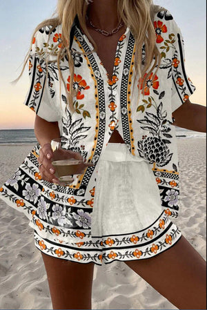 Marian – Linnen Dames Zomer Set met Bloemenprint