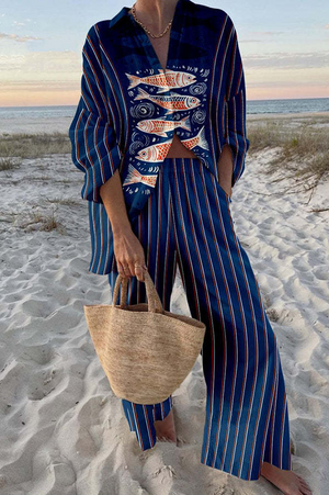 Annabel – Luchtige Dames Strandset in Oceaanblauw