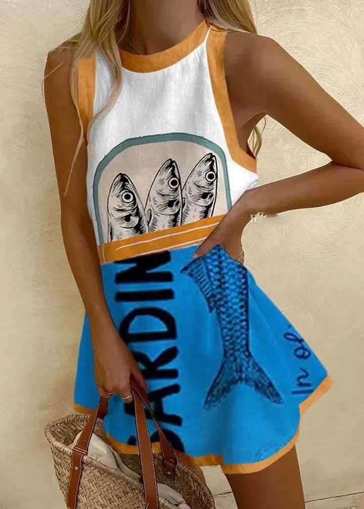 Kirsten – Zomers Dames Mini Jurkje met Blauwe Print