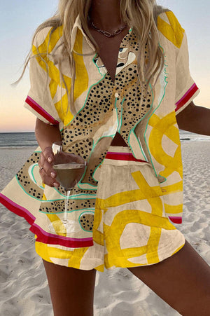 Bianca – Linnen Cropped Set met Cheetahprint voor Dames