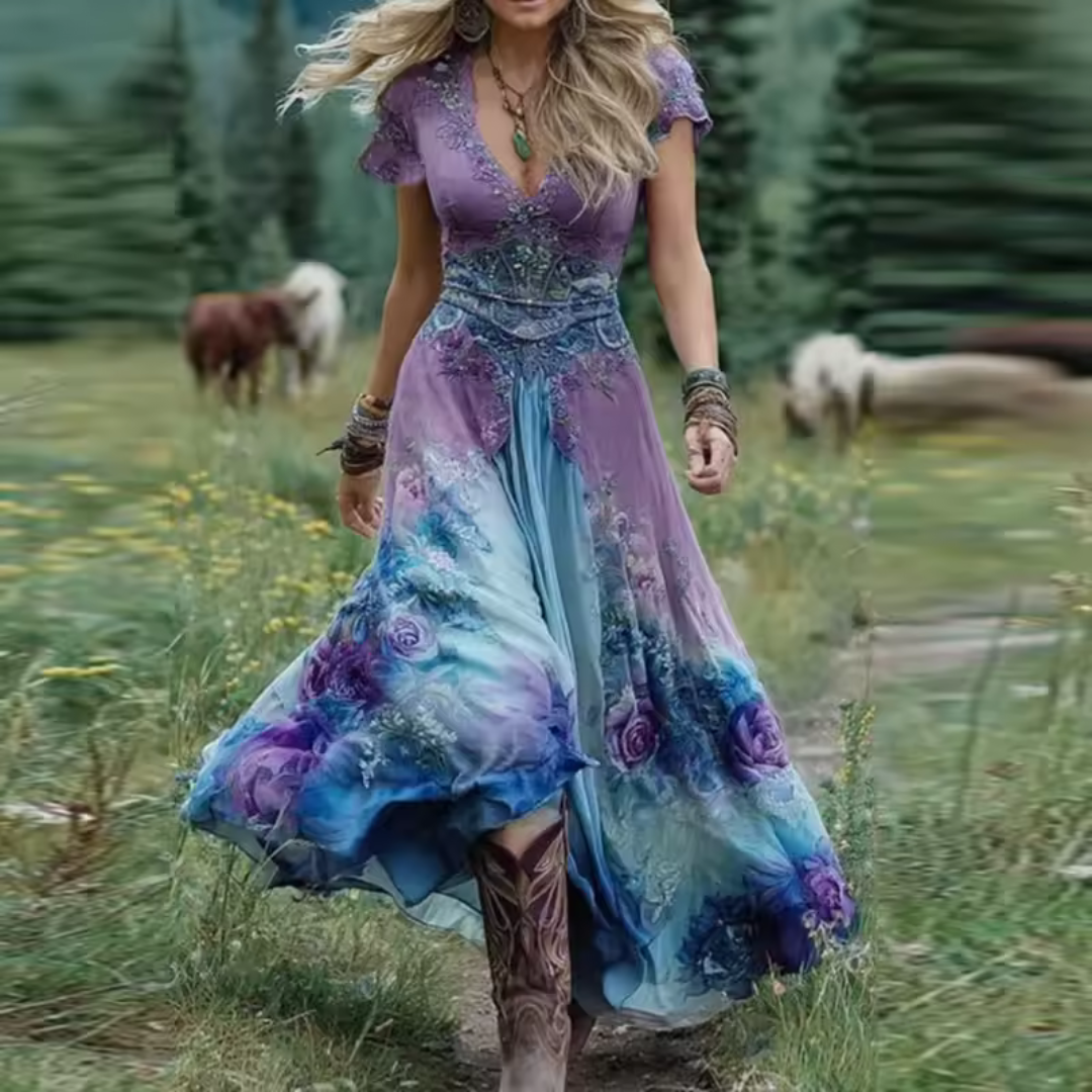 Kim – Elegante bloemenjurk met vloeiende snit