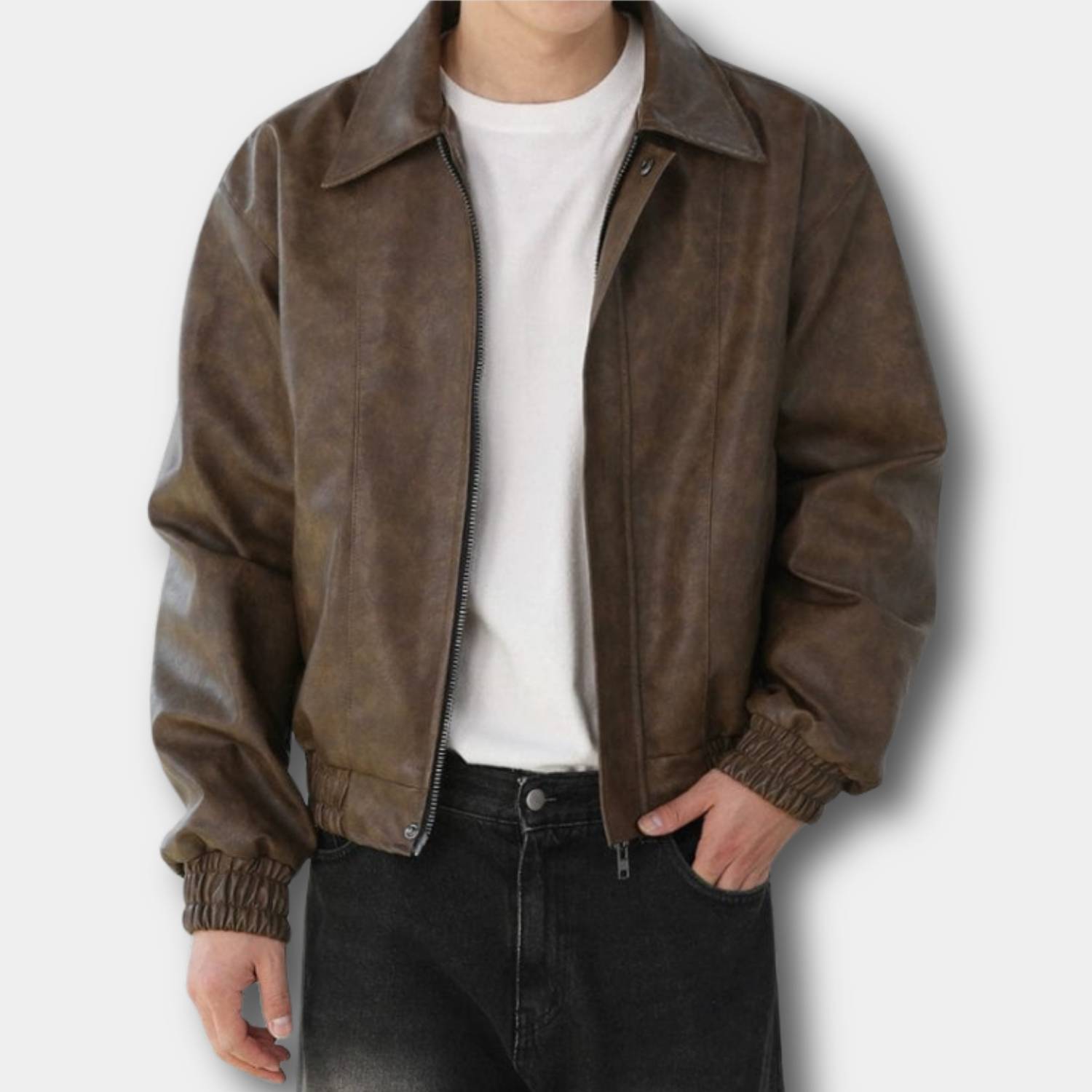 Lorenzo – Retro Heren Kunstleren Zip-Up Jas