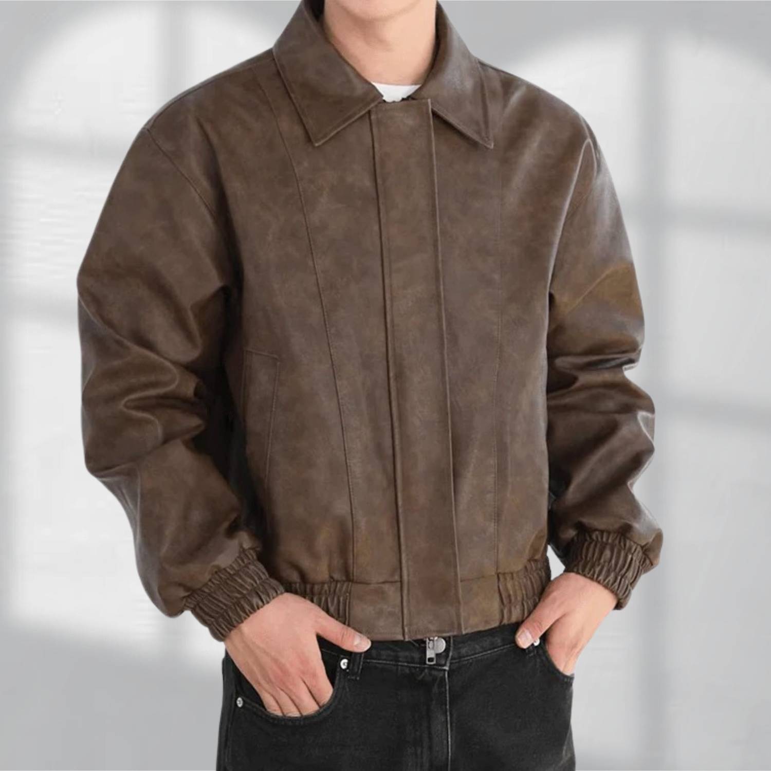 Lorenzo – Retro Heren Kunstleren Zip-Up Jas