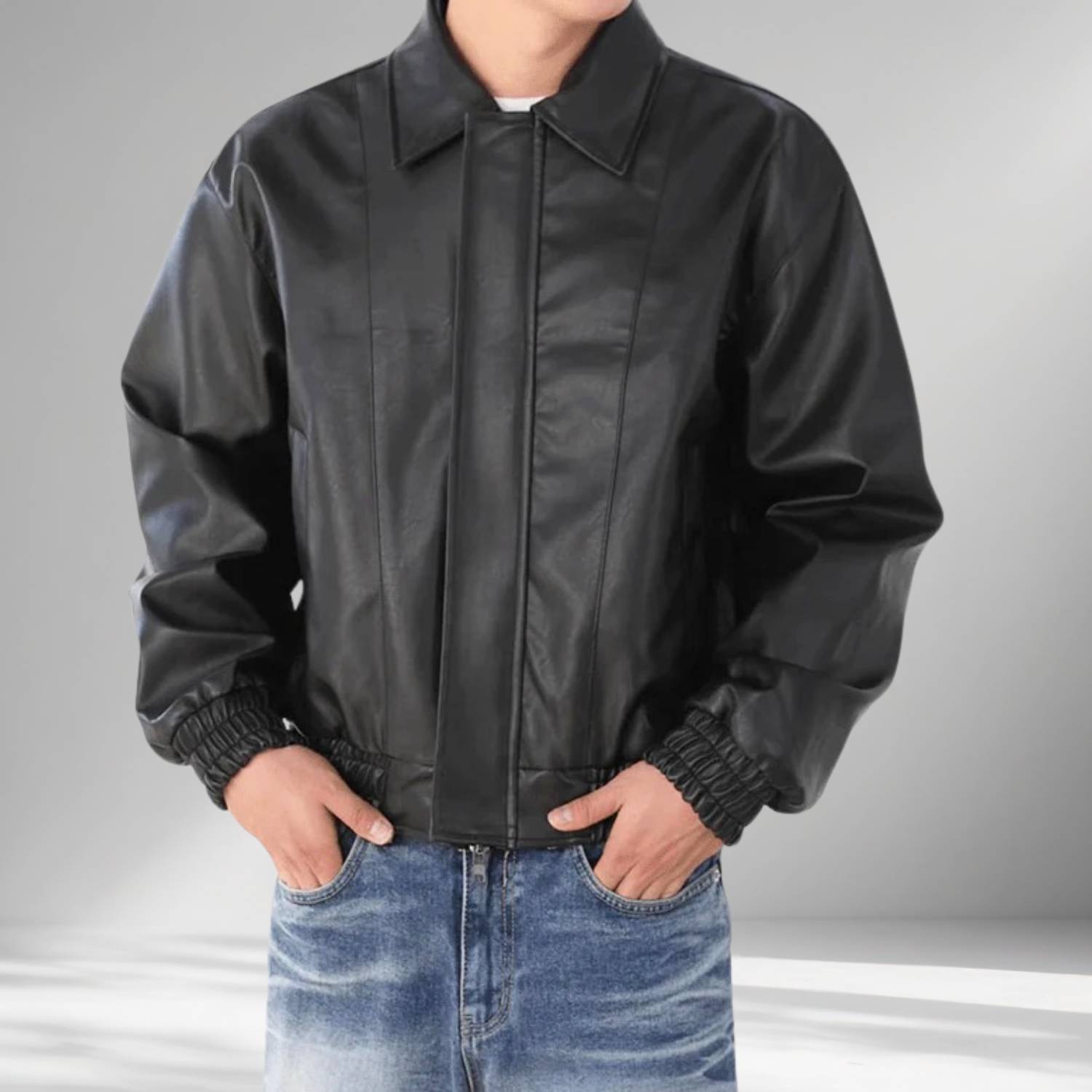 Lorenzo – Retro Heren Kunstleren Zip-Up Jas