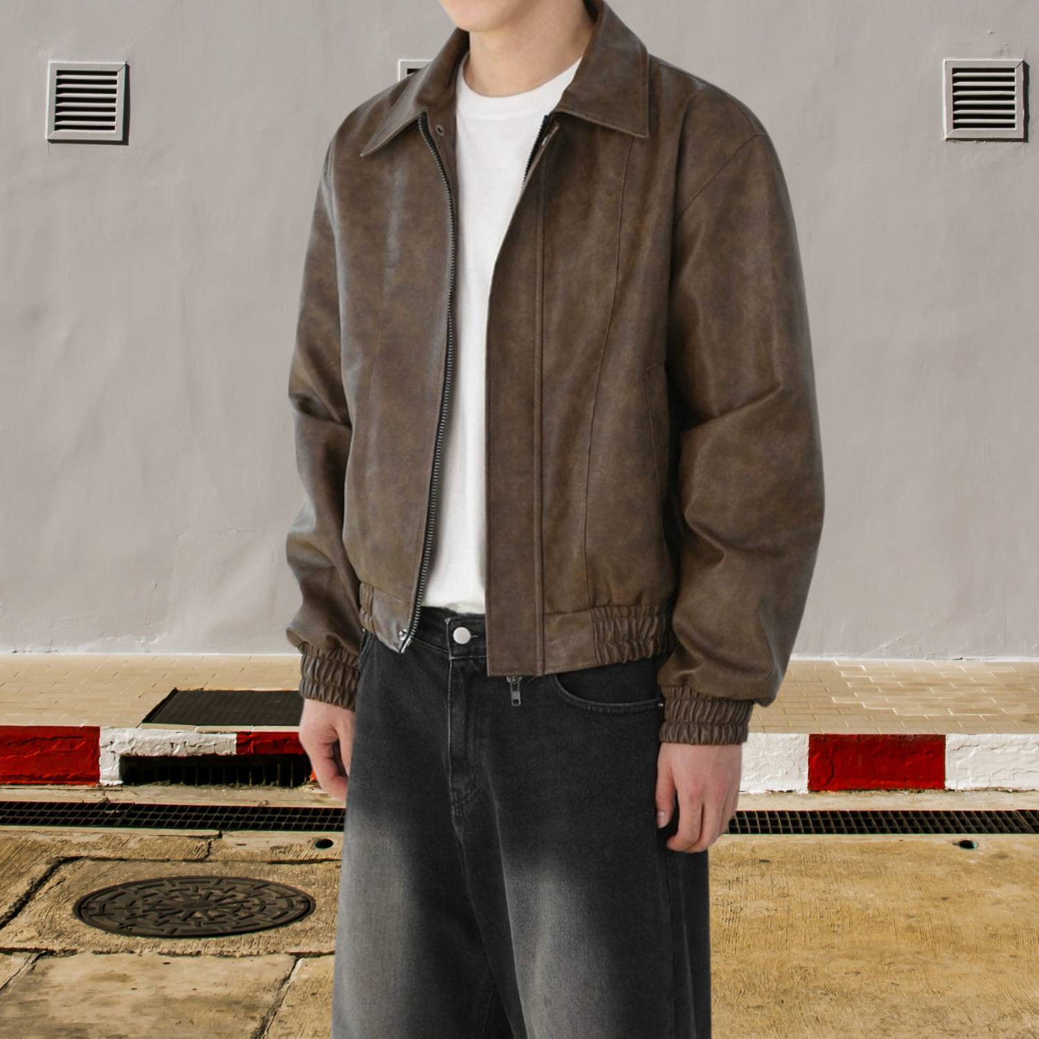 Lorenzo – Retro Heren Kunstleren Zip-Up Jas