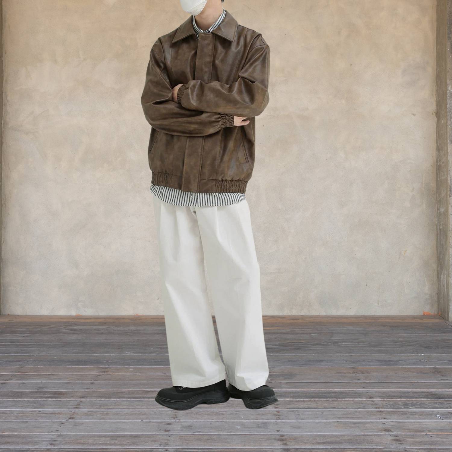 Lorenzo – Retro Heren Kunstleren Zip-Up Jas