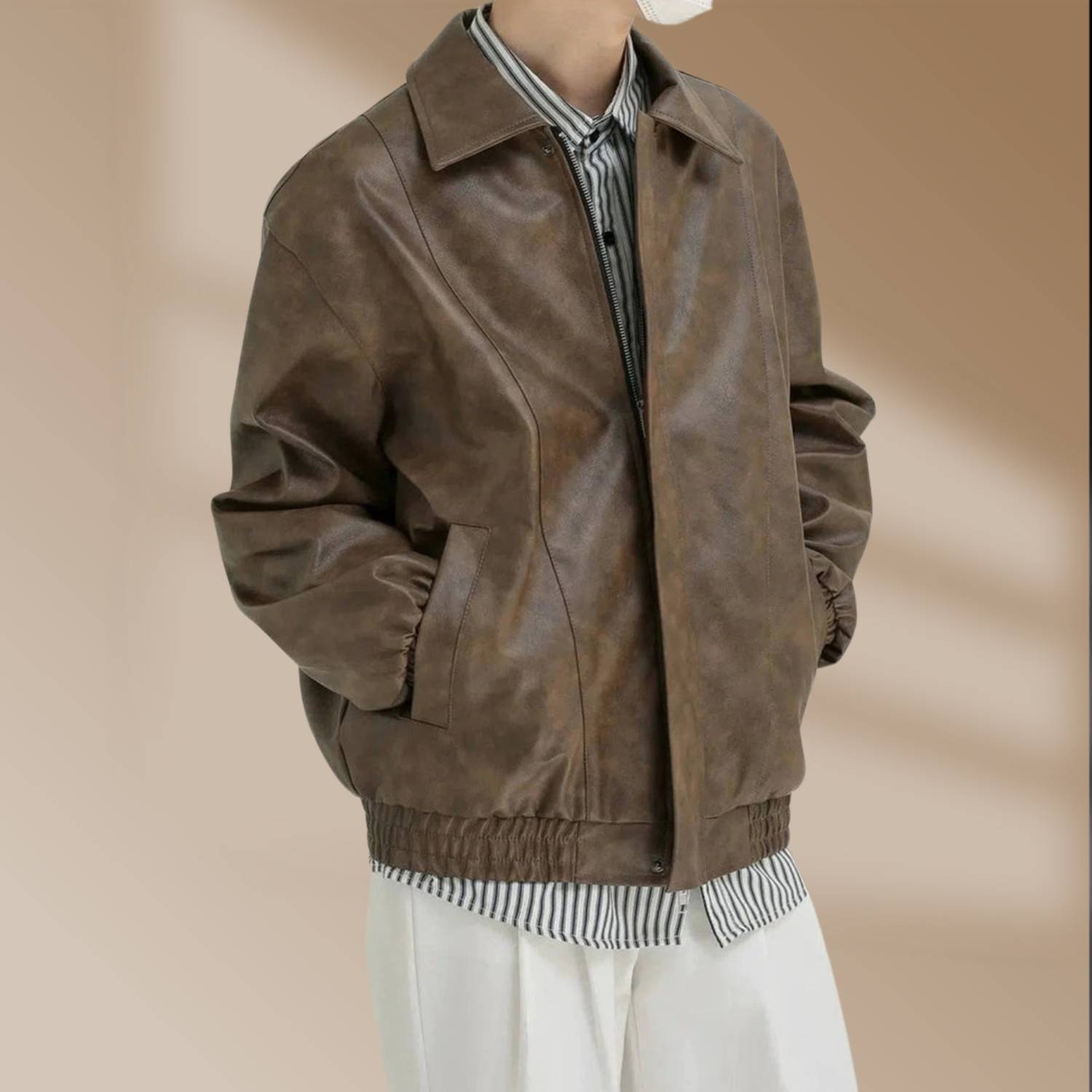 Lorenzo – Retro Heren Kunstleren Zip-Up Jas