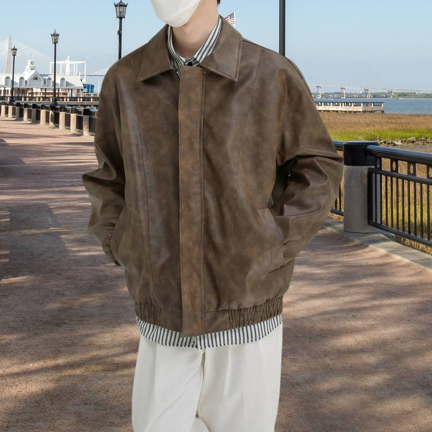 Lorenzo – Retro Heren Kunstleren Zip-Up Jas