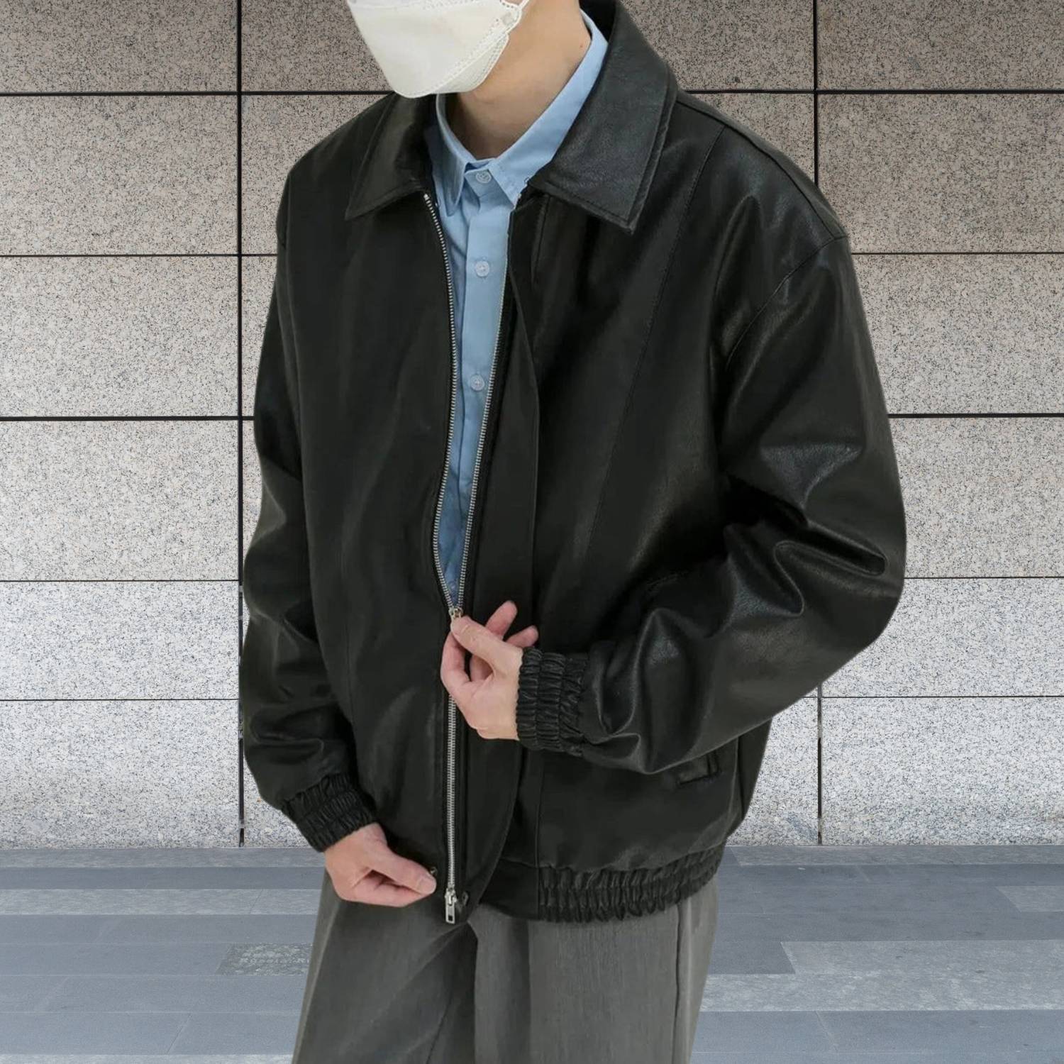 Lorenzo – Retro Heren Kunstleren Zip-Up Jas