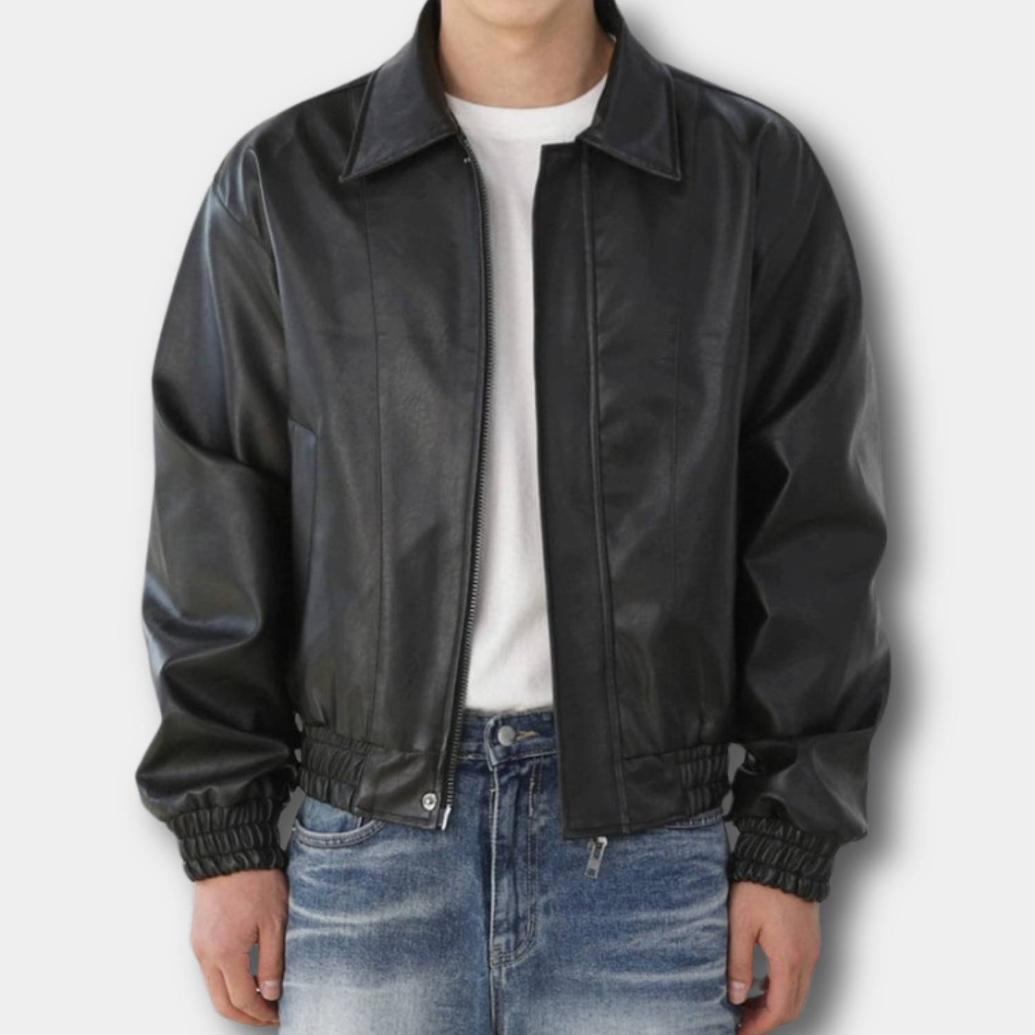 Lorenzo – Retro Heren Kunstleren Zip-Up Jas