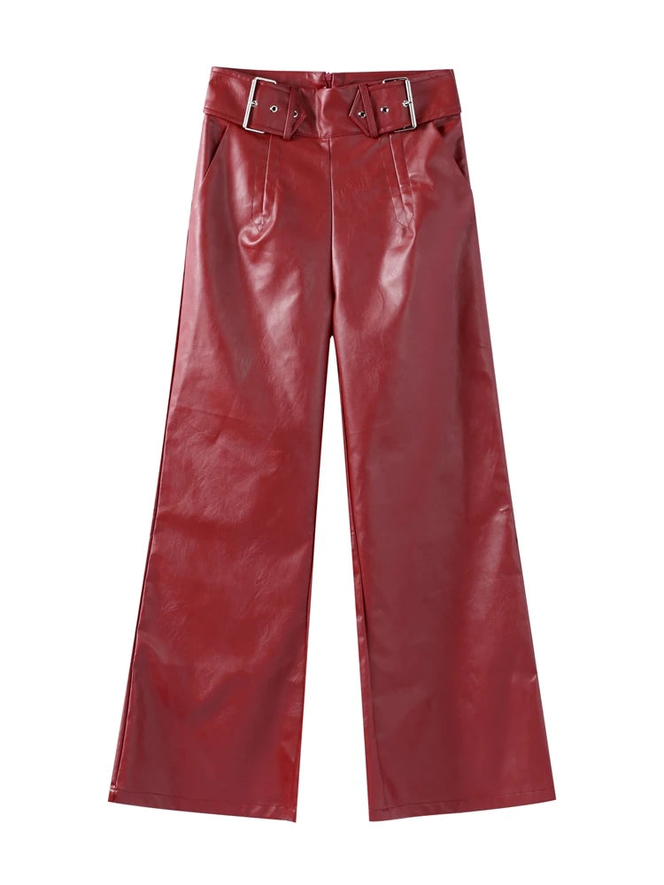 Alicia – Retro Wijde Dames Leren Flared Broek