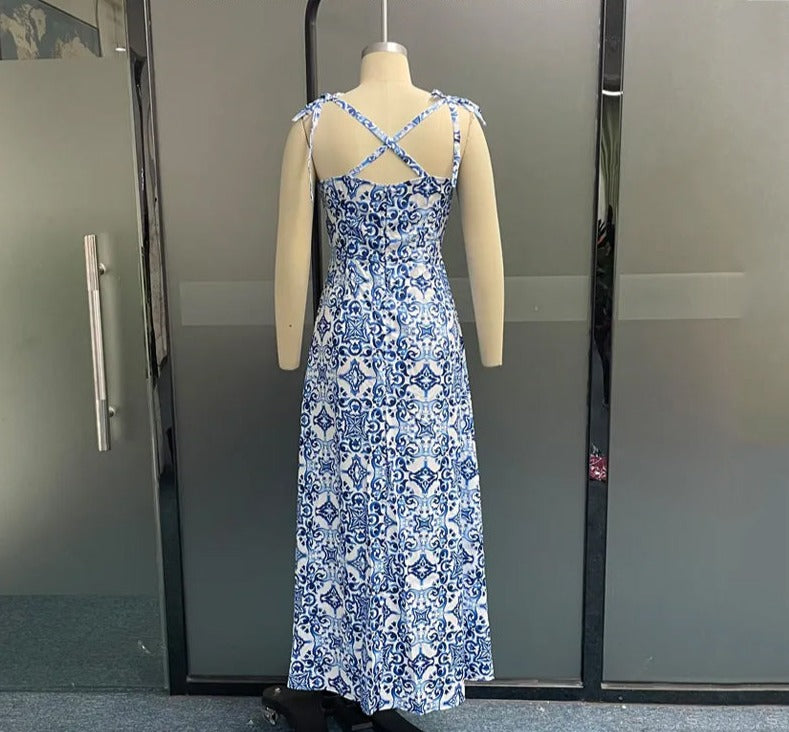 LinaRosa™ 2024ss sexy halterprint splitjurk