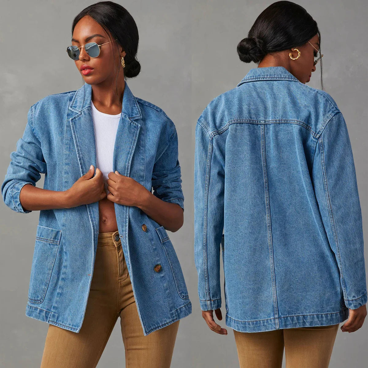 Velano – Vintage Blauwe Dames Denim Blazer