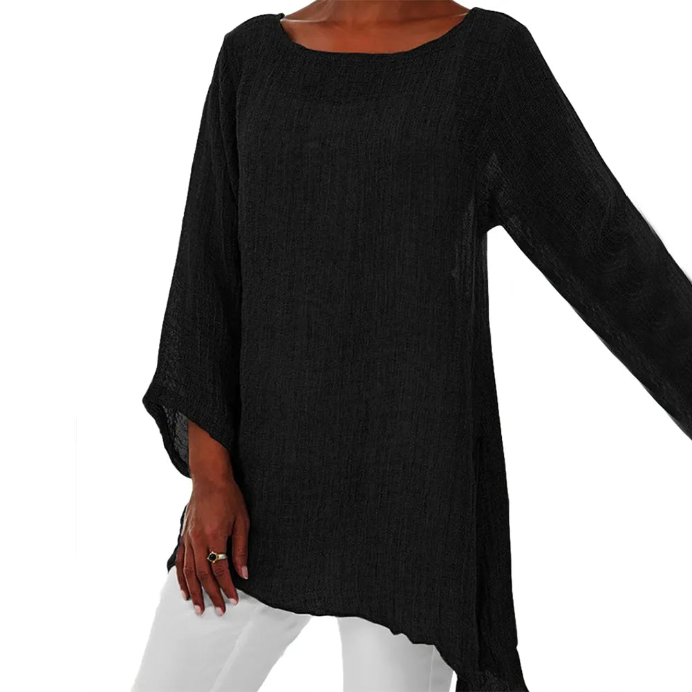 Chiara – Luchtige Dames Linnen Blouse met Halve Mouw