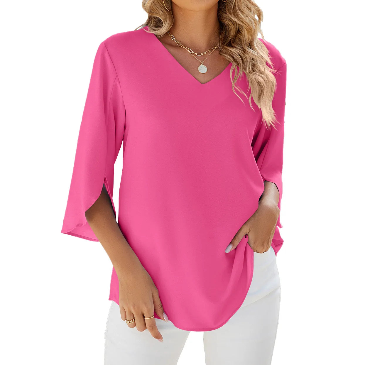Akira – Luchtige V-Hals Chiffon Blouse voor Dames