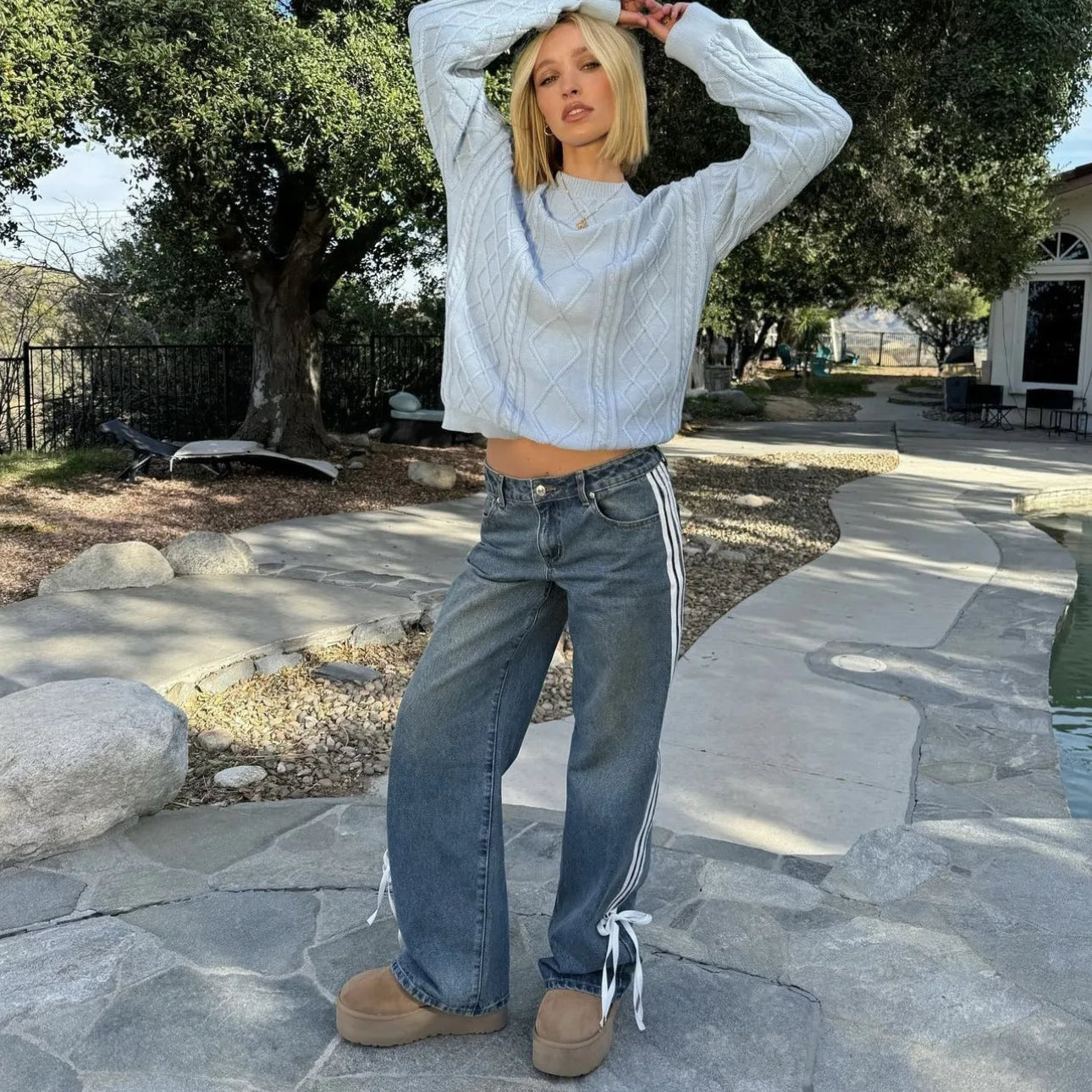 BellaModa™ Hailey Gestreepte Rechte Jeans