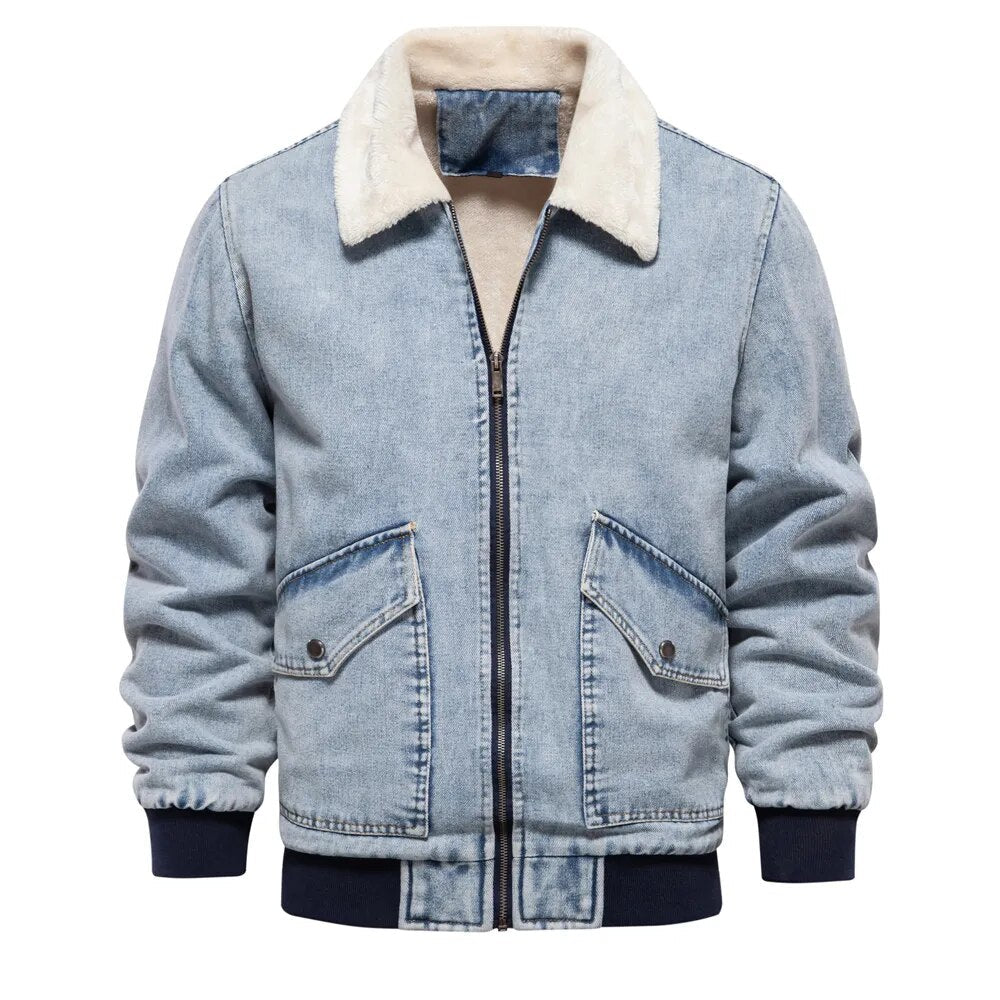 Lorenzo – Heren Denim Jack met Warme Sherpa Voering