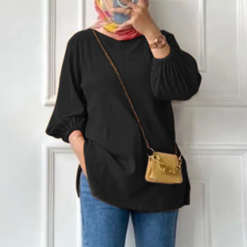 Amina – Elegante Puff-Mouw Dames Top met Modieuze Pasvorm