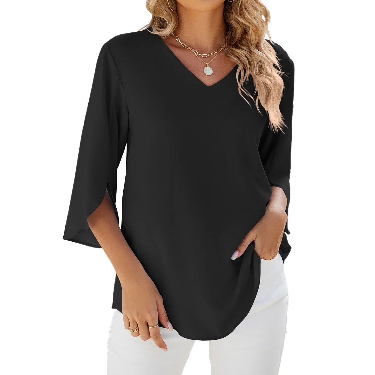 Akira – Luchtige V-Hals Chiffon Blouse voor Dames