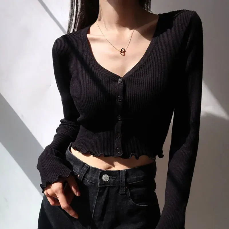 Isabella – Stijlvol Gebreid V-Hals Crop Vest voor Dames