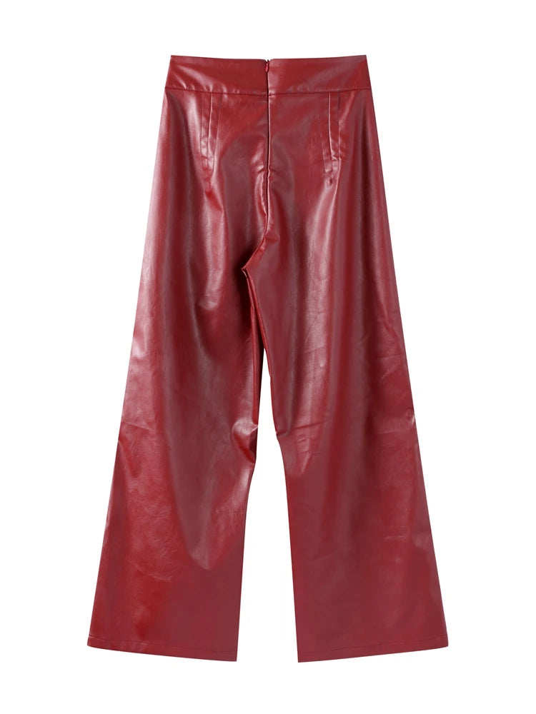 Alicia – Retro Wijde Dames Leren Flared Broek