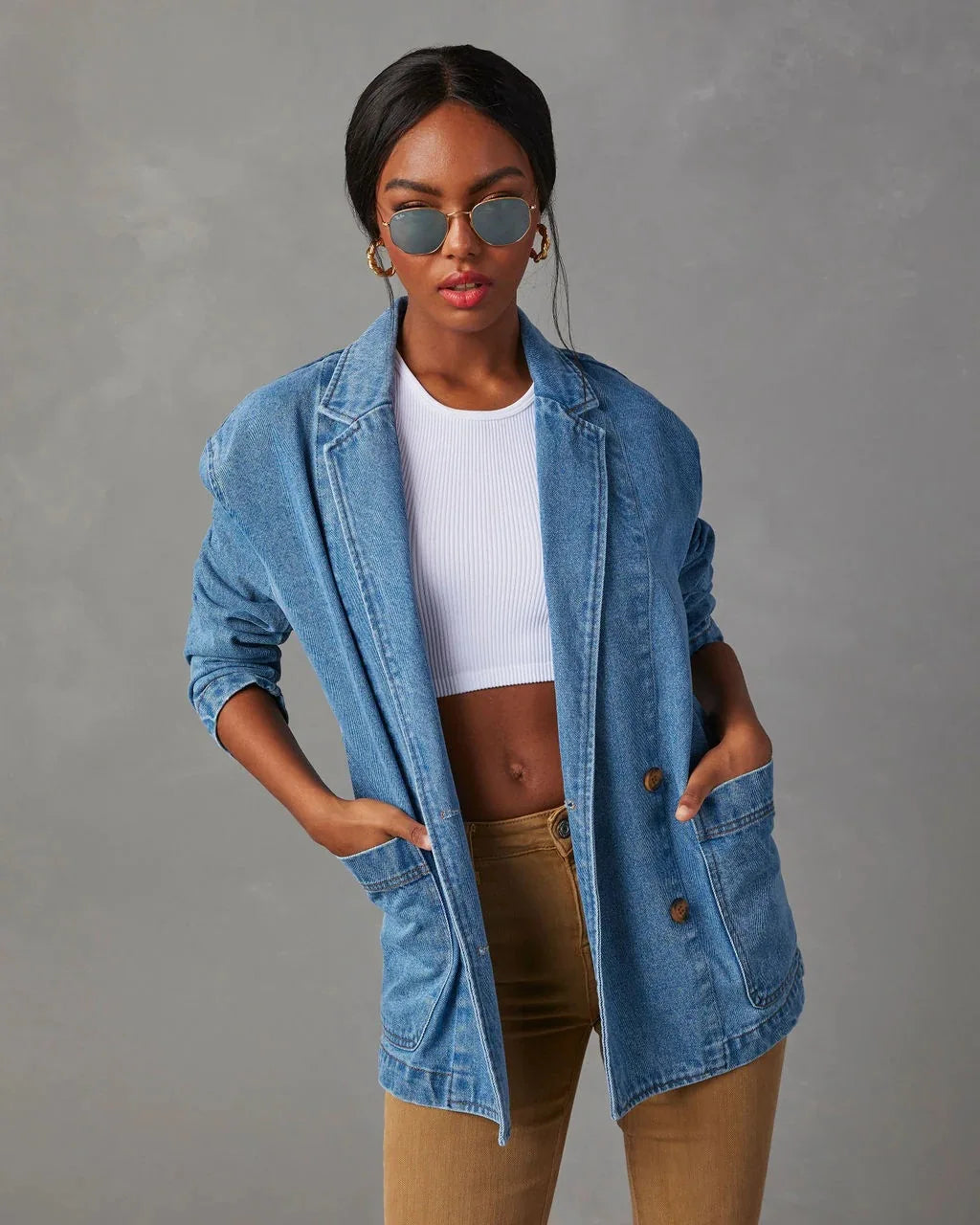 Velano – Vintage Blauwe Dames Denim Blazer