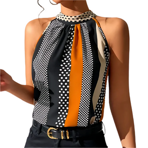 Sofia – Elegante Dames Zwarte Top met Print