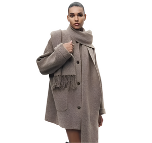 Elena – Comfortabele Damescardigan met Ingebouwde Sjaal