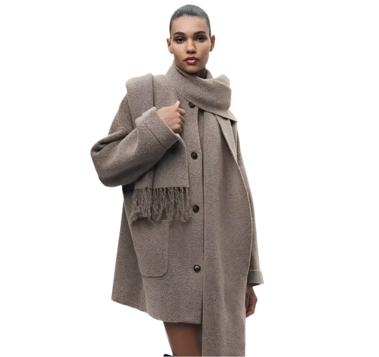 Elena – Comfortabele Damescardigan met Ingebouwde Sjaal