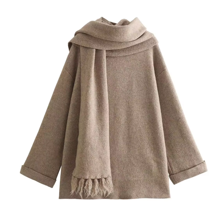 Elena – Comfortabele Damescardigan met Ingebouwde Sjaal