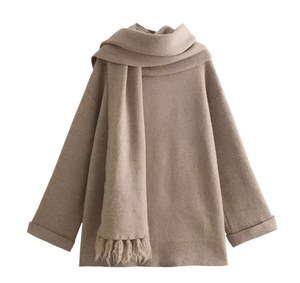 Elena – Comfortabele Damescardigan met Ingebouwde Sjaal