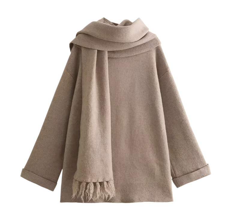 Elena – Comfortabele Damescardigan met Ingebouwde Sjaal