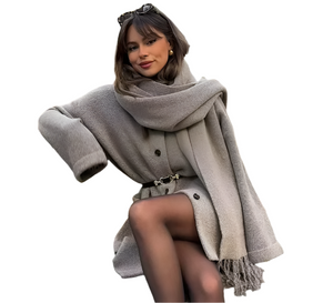 Elena – Comfortabele Damescardigan met Ingebouwde Sjaal