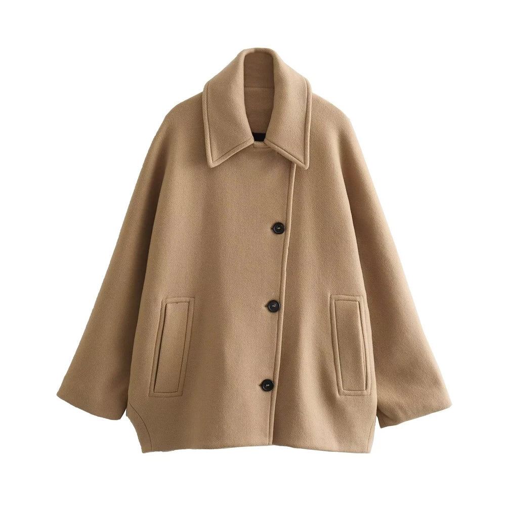 Isabella – Elegante Dames Cape met Knopen en Wolblend